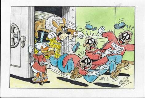 Millet | Scrooge McDuck - "Bolivar the money bin dog" - Signed Original Drawing by Millet | Catawiki