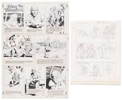 Lot of John Cullen Murphy ‘‘Prince Valiant‘‘ Sunday Comic Strip Artwork Plus Hal Foster Preliminary Sketch -- #1853 for Both Strip & Sketch, Dated 13 August 1972