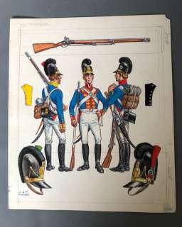 Funcken, Fred | Funcken, Fred - Dessin original couleur - L’Uniforme & armes soldats 1er Empire - Infanterie de ligne - Bavière - (1969) | Catawiki