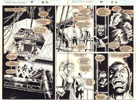 Jae Lee, Tim Dzon - marvel comics presents #90 pgs. 12 & 13 - beast dps - 1991 signed