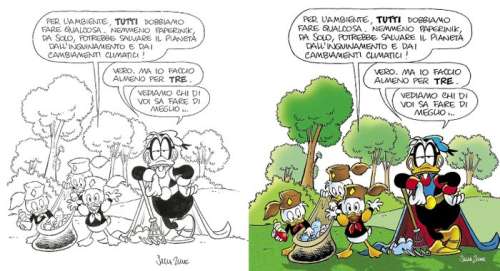 Silvia Ziche | Topolino I TL 3204-00 - Silvia Ziche - illustrazione originale "Che aria tira a... Paperopoli" - firmata - 21 x 29,5 cm - (2017) | Catawiki