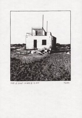 Frédéric Pajak | Poste de secours au bord de la mer - Encre de Chine, plume et pinceau sur papier | Huberty Breyne Gallery