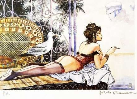 Milo Manara | Milo Manara - "Desirables Esmeralda" - Esmeralda e Corto Maltese - Page volante - Exemplaire unique | Catawiki