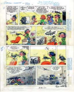 Franquin - Gaston Lagaffe Planche originale Ã  l‘encre de chine, accompagnée