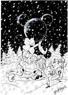 Carl Barks (Idea), Bas Heymans | Mickey and Minnie dancing in the Snow - Signed Original Art by Bas Heymans | Catawiki