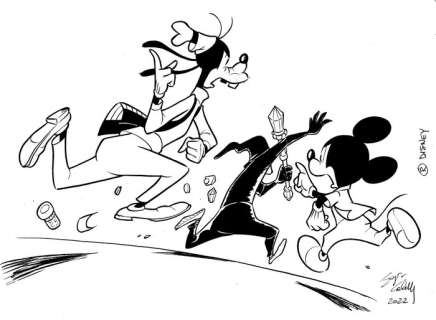 Sergio Cabella | Topolino - Running after the Burglar - Signed Original Inked Unpublished Drawing by Sergio Cabella - (2022) | Catawiki