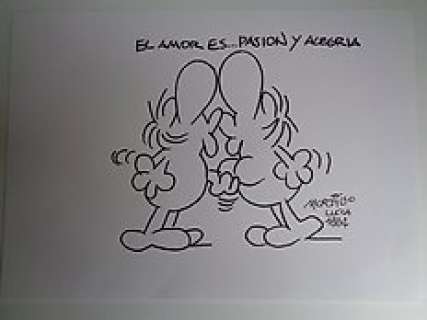 Mordillo, Guillermo | Mordillo, Guillermo - Original drawing - El amor es... pasion y alegria - (1984) | Catawiki