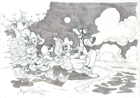 Miguel Sánchez Babiano | Mickey and the Pirate Treasure - Signed Original Drawing by Miguel Sánchez Babiano - Page volante - (2007) | Catawiki