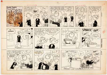 Bud Sagendorf - Striscia originale domenicale Sunday comic strip Popeye