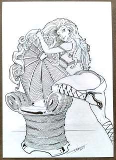 Colon de Franciosi, Thibault | Thib - Magnifique dessin original A4 Pin-up sexy sur fauteuil osier, très coquin - (2021) | Catawiki