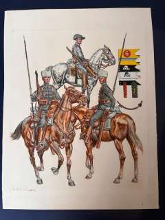 Funcken, Fred & Liliane | Funcken, Fred & Liliane - Dessin original couleur - L’Uniforme & armes des soldats de la guerre 14/18- Cavalerie allemande - (1969) | Catawiki