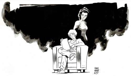 Ralph Meyer | Page Noire, couverture originale à l’encre de chine pour cet album paru en 2010 chez Futuropolis. | Septimus