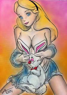 Alvin Silvrants | Naughty Alice in Wonderland - Original drawing in colour by Alvin Silvrants | Catawiki