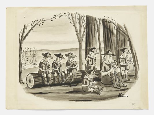 Charles Addams Original Artwork Published in "The New Yorker" -- One of Addams’ Famous Boy Scouts Illustrations | Nate Sanders