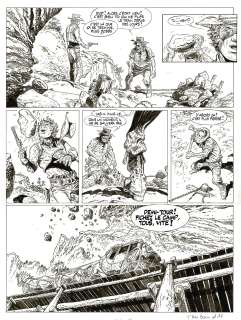 Hermann - Lot 465 - Comanche, Le ciel est rouge sur Laramie, planche originale à l’encre de chine pour cet album paru en 1975 au Lombard.