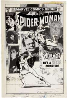 Frank Miller and Klaus Janson Spider-Woman #32 Cover Original Art (Marvel, 1980). Werewolf by Night attacks -