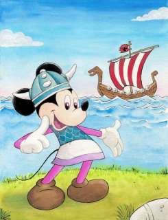 Jordi Juan | Mickey Mouse Tributes To Vicky the Viking (Tv Series, 1974-76) - "I will do it!" - Original Painting - Jordi Juan Pujol - Watercolor Art - Original Artwork | Catawiki
