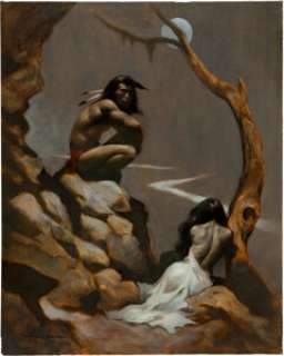 Mike Hoffman Brave and Damsel Painting Original Art (2004). A melancholy image of a woman and her protector, a Native -