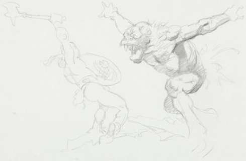 Frank Frazetta - Warrior Versus Monster Preliminary Artwork Original Art (Verotik, 1994). Study for a -