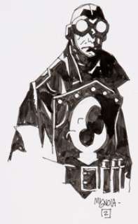 Mike Mignola - Lobster Johnson and Gaslight Batman Illustration Original Art (c. 2002). The fully inked side -