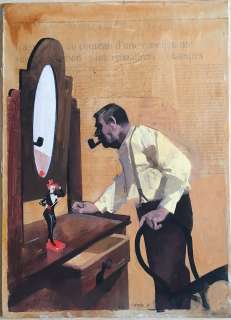 Ferenc Pinter - Original illustration for Maigret. Cm. 25x34,5. Gouache. Signed. Mint