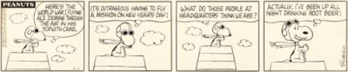 Charles Schulz Peanuts Daily Comic Strip Snoopy as World War I Flying Ace Original Art dated 1-1-68 (United Featur... | Heritage