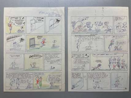 Macherot, Raymond | Macherot, Raymond - 2x Planche originale préliminaire - Mirliton part en chasse - (1972) | Catawiki
