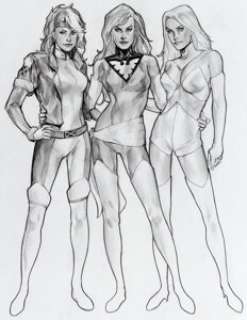 Phil Noto - Rogue, Phoenix, and White Queen Illustration Original Art (2005). The women of the X-Men -