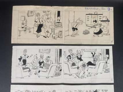 Bisi, Carlo | Bisi, Carlo - 4x strisce originali per "Corriere dei Piccoli - Sor Pampurio" - (1956) | Catawiki