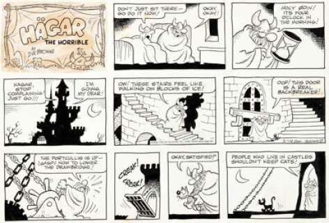 Dik Browne Hagar the Horrible Sunday Comic Strip Original Art dated 3-14-76 (King Features Syndicate, 1976)....