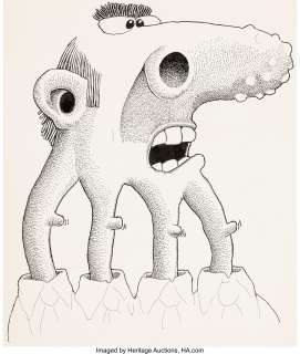 Basil Wolverton - Pipe Ripeswipe, the Four Neck Man - Illustration Original Art (c. 1970s)....
