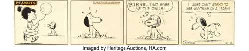 Schulz, Charles | Charles Schulz Peanuts Daily Comic Strip Snoopy Original Art dated 6-6-57 (United Feature Syndicate, 1957).... | Heritage