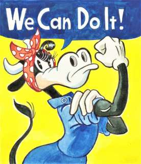 Tony Fernandez, Disney Artist | Clarabelle Inspired By J. Howard Miller’s "We Can Do It!" (1943) - Original Painting - Tony Fernandez Signed - Acrylic Art - Original Artwork | Catawiki