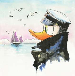 Jordi Juan Pujol | Donald Duck as Corto Maltese and The Sea - Tribute to Hugo Pratt - Original Painting - Jordi Juan Pujol - Watercolor Art - Hand Made Paper - Original Artwork | Catawiki
