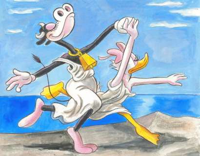 Tony Fernandez, Disney Artist | Daisy Duck and Clarabelle Cow Inspired By Pablo Picasso’s "Two Women Running on the Beach" (1922) - Original Painting - Tony Fernandez Signed - Acrylic Art - Original Art | Catawiki