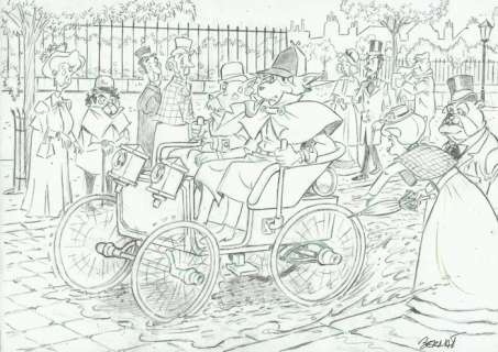 Bernat, Serrat | Bernat, Serrat - Original drawing + preliminary drawing - Sherlock Holmes in vehicle | Catawiki