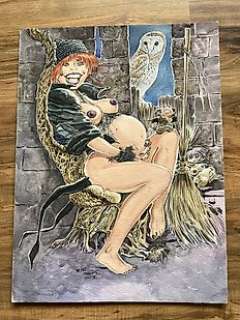 Malik - Archie Cash - - Dessin original couleur - Femme et animaux