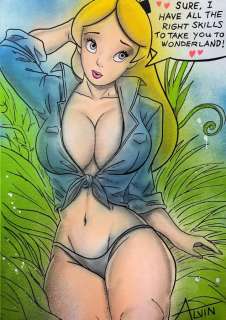 Alvin Silvrants | Sexy Alice takes you to Wonderland - Original drawing in colour by Alvin Silvrants | Catawiki
