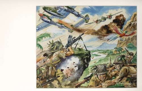 Shigeru Komatsuzaki’s hand-drawn Hand-Drawn Color Illustration "P-38 Lightning" | Mandarake (Big Web)