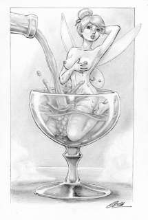 Cera | Cera - Original drawing - Sexy girl - Tinker Bell in glass - Page volante | Catawiki