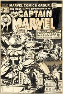 Jim Starlin Captain Marvel #33 Thanos Cover Original Art (Marvel, 1974).