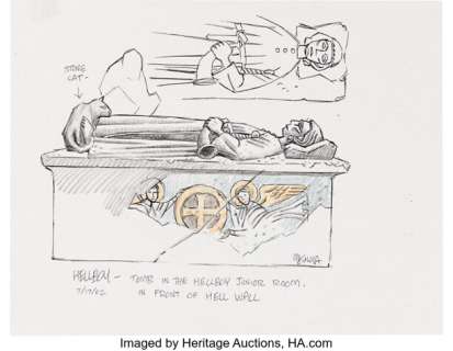 Hellboy (Columbia, 2004), Mike Mignola - "Tomb in Hellboy Junior Room" Concept Sketch Original Art. | Heritage