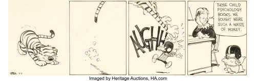 Bill Watterson Calvin and Hobbes Daily Comic Strip Original Art dated 12-8-90 (United Press Syndicate, 1990). (Total: 2 Original Art)