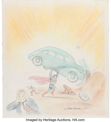 Joe Shuster Action Comics #1 Cover Re-Creation Illustration Original Art (c. 1982). | Heritage
