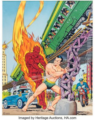 Alex Schomburg Marvel Mystery Comics #9 Cover Re-Creation Painting Original Art (undated). | Heritage