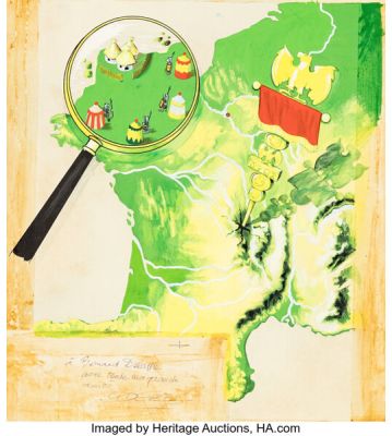 Albert Uderzo Astérix le Gaulois - Map of France Inside Table of Content 1st Version Original Art (Dargaud, 1967). | Heritage
