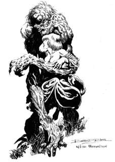 Rodriguez Ramal, Joaquin - Dessin original à l’encre - Swamp Thing & The Young Lady, After Wrightson - Ink on Paper - Original Artwork | Catawiki