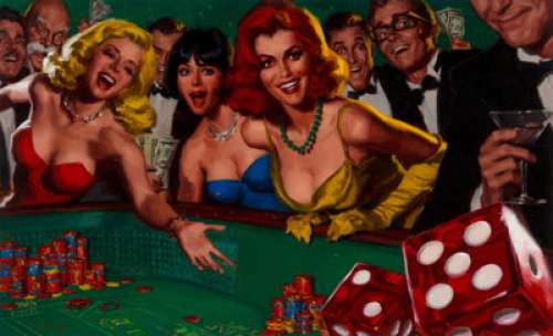 Glen Orbik (American, 20th Century) Lady Luck Oil and pencil on board 16 x 26-1/2 inches (40.6 x 67.3 cm) -