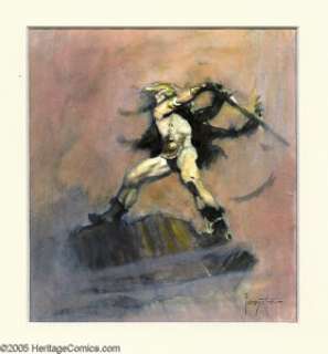 Frank Frazetta - Warrior Color Preliminary Original Art (undated). A sword-slinging warrior prepares to strike - | Heritage