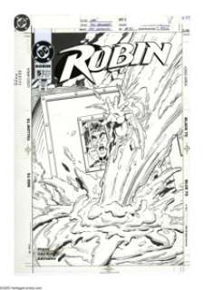 Tom Grummett and Ray Kryssing - Robin #5 Cover Original Art (DC, 1994). The Boy Wonder finds himself locked in -